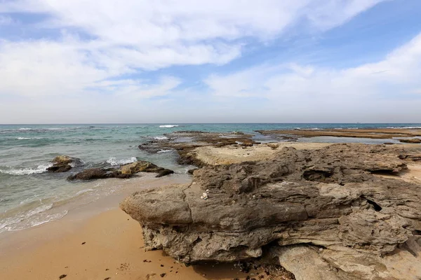Srail Kuzey Şiddetli Bir Fırtınanın Sonra Akdeniz Sahili — Stok fotoğraf