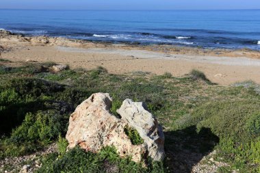 Kuzey İsrail ' Akdeniz'in kıyısında taş yalan 