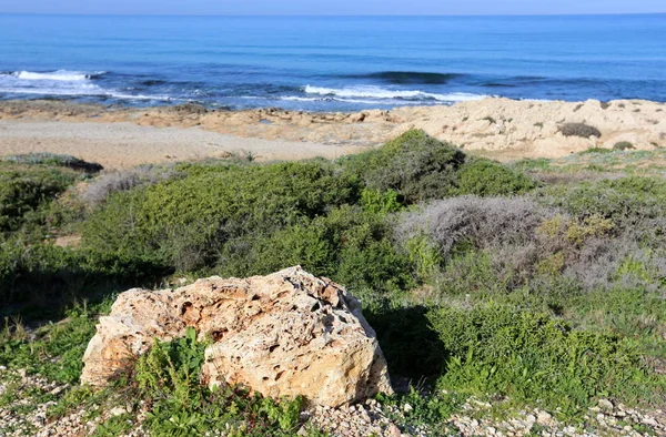 Stenarna Ligga Stranden Medelhavet Norra Israel — Stockfoto