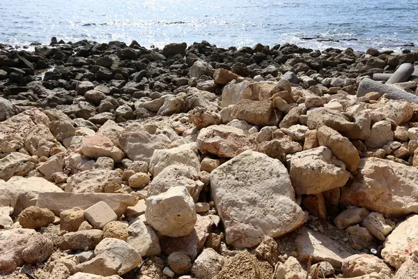 Kuzey Srail Akdeniz Kıyısında Taş Yalan — Stok fotoğraf