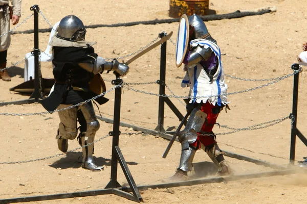 Fight Knights Swords Knights Outfit Israel — Stock Photo, Image