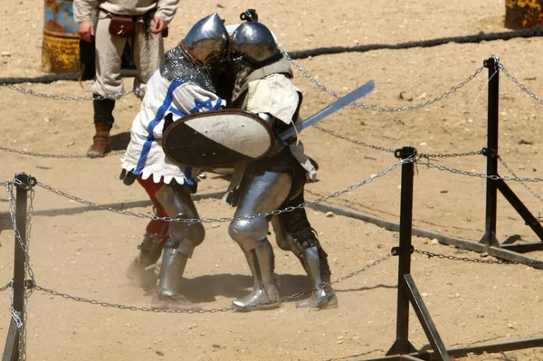 fight of knights on swords in knights' outfit in Israel
