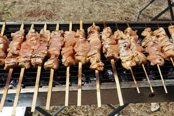 Sulla Griglia Verdure Arrosto Carne — Foto Stock