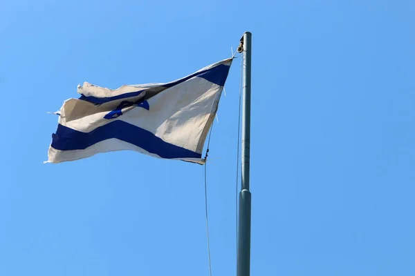 Blue White Israeli Flag Develops Wind — Stock Photo, Image