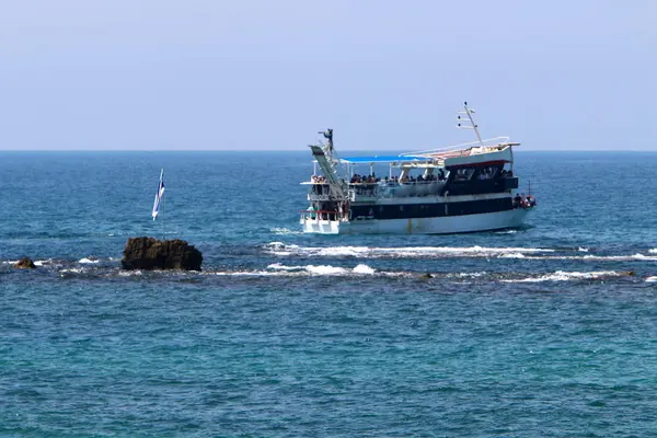 Поездка Лодке Средиземному Морю Берегов Хайфы — стоковое фото