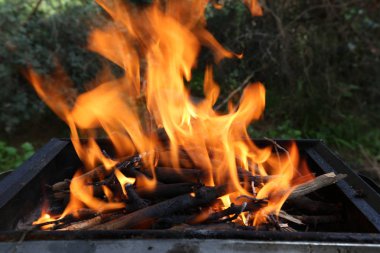 Barbekü ortasında yanıklar ateş, şiş kebap kızartacak 