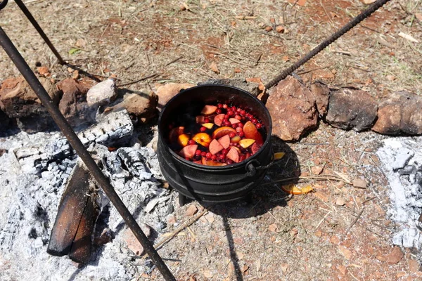 鍋に新鮮なフルーツのコンポートを醸造 — ストック写真