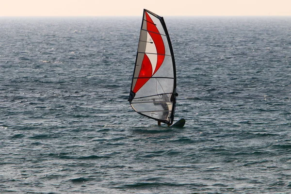 Mannen Havet Bräda Med Ett Segel — Stockfoto