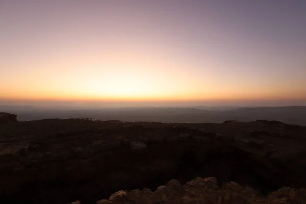 Nascer Sol Sobre Cratera Ramon Deserto Negev Israel — Fotografia de Stock