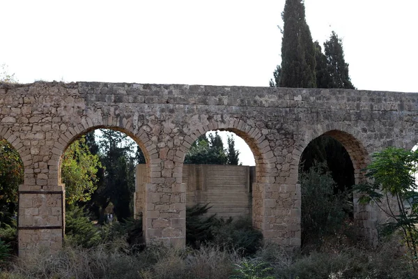 Ruínas Antigo Aqueduto Romano Cidade Acre Norte Israel — Fotografia de Stock