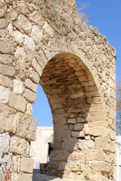 Les Ruines Ancien Aqueduc Romain Dans Ville Acre Nord Israël — Photo