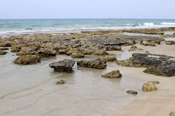 イスラエル国家の北の地中海のさびれた海岸 — ストック写真