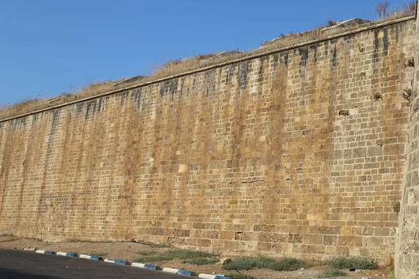 Muro Piedra Hormigón Antigua Fortaleza Cruzada Norte Israel — Foto de Stock