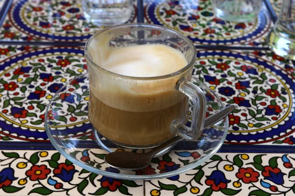 Café Chaud Fort Est Sur Table Dans Restaurant Israël — Photo