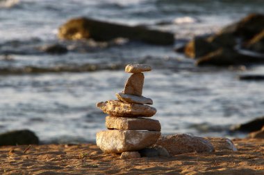 Taşlar, İsrail 'in kuzeyindeki Akdeniz kıyısındaki bir şehir parkında bulunur. 