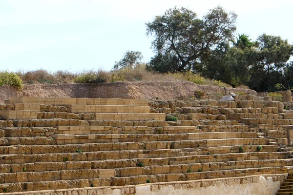 Caesarea Gammal Stad Och Forntida Hamn Byggd Kung Herodes Medelhavets — Stockfoto