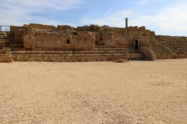Caesarea Srail Akdeniz Kıyısında Kral Herod Tarafından Inşa Edilmiş Antik — Stok fotoğraf
