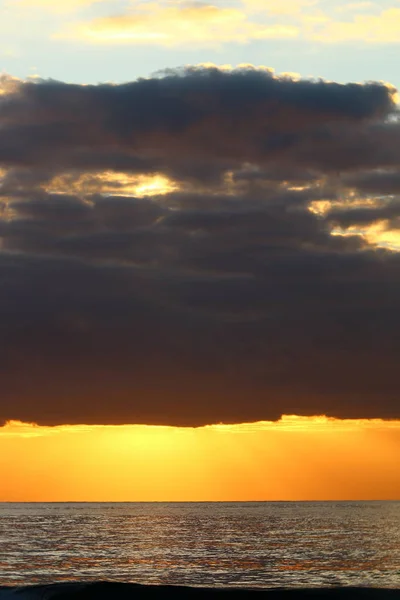 Soleil Couche Sur Horizon Dans Mer Méditerranée Dans Nord Israël — Photo