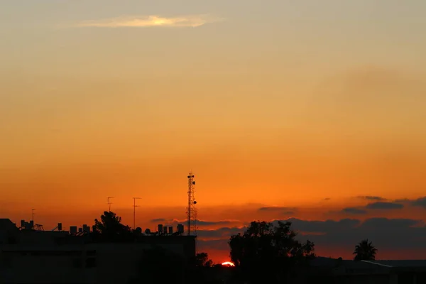 Солнце Садится Горизонт Средиземном Море Севере Израиля День Заканчивается Ночь — стоковое фото