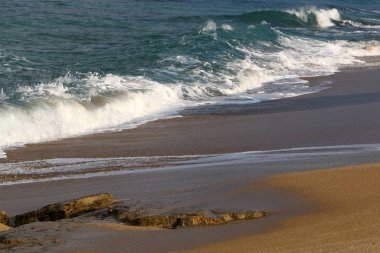 İsrail 'in kuzeyindeki Akdeniz kıyısında vahşi bir sahil. 