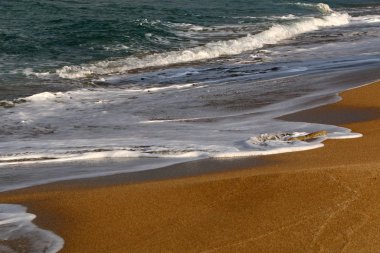 İsrail 'in kuzeyindeki Akdeniz kıyısında vahşi bir sahil. 