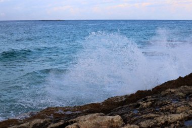 İsrail 'in kuzeyindeki Akdeniz kıyısında vahşi bir sahil. 
