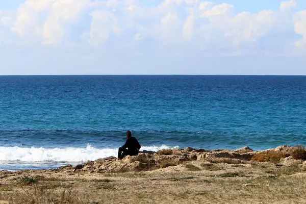 Playa Salvaje Orillas Del Mar Mediterráneo Norte Israel — Foto de Stock