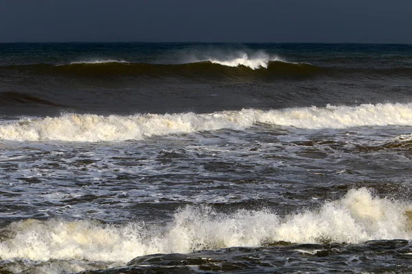 Vento Forte Ondas Altas Mar Mediterrâneo Costa Norte Estado Israel — Fotografia de Stock