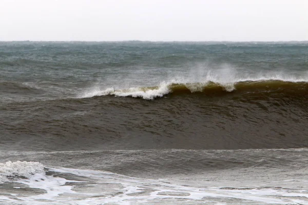 Vent Fort Grandes Vagues Dans Mer Méditerranée Sur Côte Nord — Photo