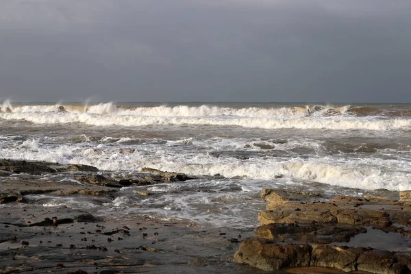 Fuerte Viento Altas Olas Mar Mediterráneo Costa Norte Del Estado — Foto de Stock