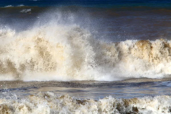 Tormenta Invierno Fuerte Viento Mar Mediterráneo Norte Del Estado Israel — Foto de Stock