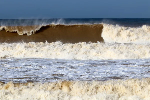 Tormenta Invierno Fuerte Viento Mar Mediterráneo Norte Del Estado Israel — Foto de Stock