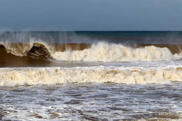 Tempestade Inverno Vento Forte Mar Mediterrâneo Norte Estado Para Israel — Fotografia de Stock