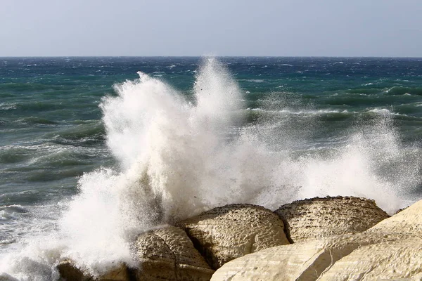 Зимовий Шторм Сильний Вітер Середземному Морі Півночі Держави Ізраїлю — стокове фото
