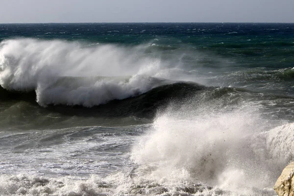 Vinterstorm Och Stark Vind Medelhavet Norra Delen Staten Till Israel — Stockfoto