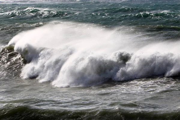 Tempestade Inverno Vento Forte Mar Mediterrâneo Norte Estado Para Israel — Fotografia de Stock