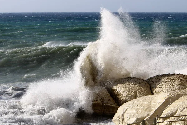 Tempête Hivernale Vent Fort Dans Mer Méditerranée Nord État Israël — Photo