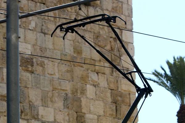 Jerusalem Rieles Cables Las Calles Capital Israel Jerusalén — Foto de Stock