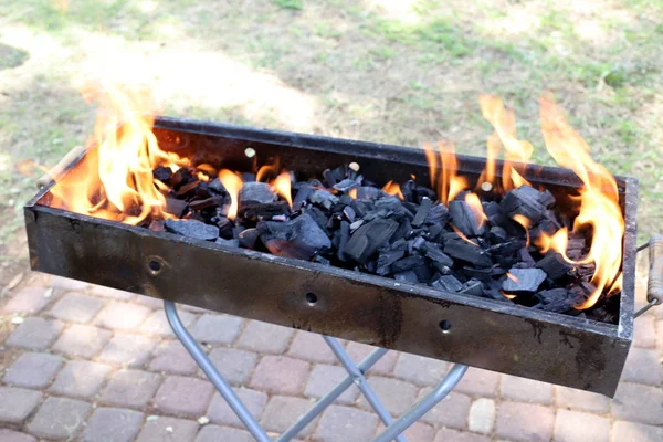 Ein Feuer Brennt Einem Feuer Und Rauch Kommt — Stockfoto