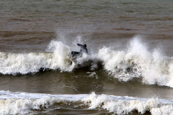 Riding Special Boards Big Waves Mediterranean Sea North Israel — Stock Photo, Image