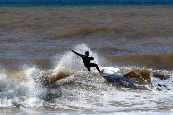 Riding Special Boards Big Waves Mediterranean Sea North Israel — Stock Photo, Image