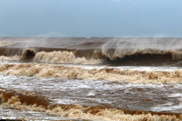 Srail Kuzeyindeki Akdeniz Kış Fırtınası Güçlü Rüzgar — Stok fotoğraf