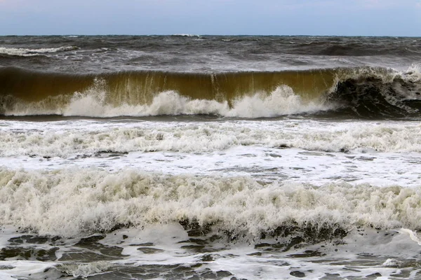 Tempestade Inverno Vento Forte Mar Mediterrâneo Norte Estado Israel — Fotografia de Stock