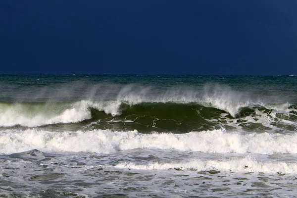 Tormenta Invierno Fuerte Viento Mar Mediterráneo Norte Del Estado Israel — Foto de Stock