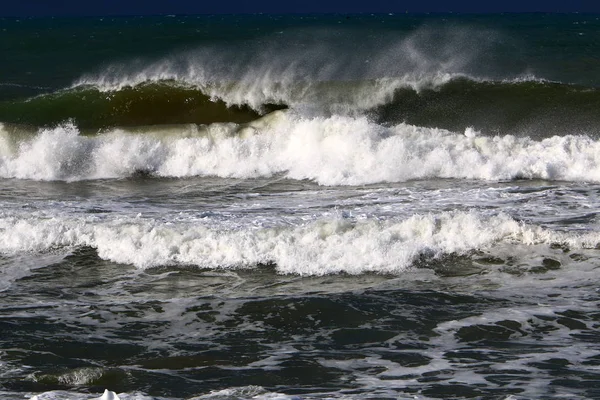 Tormenta Invierno Fuerte Viento Mar Mediterráneo Norte Del Estado Israel —  Fotos de Stock