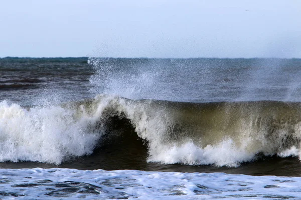 Winterstorm Harde Wind Middellandse Zee Het Noorden Van Staat Israël — Stockfoto