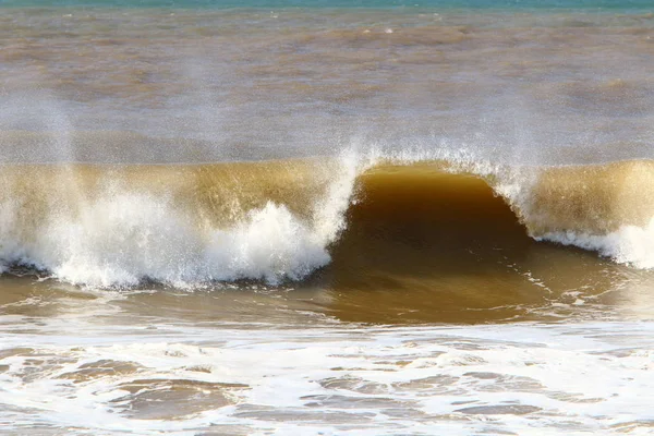 Tormenta Invierno Fuerte Viento Mar Mediterráneo Norte Del Estado Israel — Foto de Stock