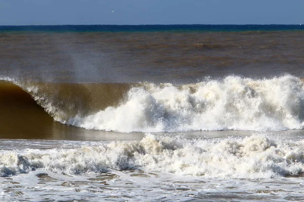 Tempestade Inverno Vento Forte Mar Mediterrâneo Norte Estado Israel — Fotografia de Stock