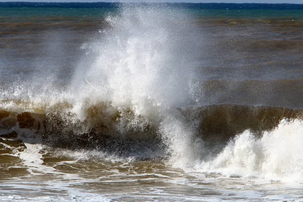 Tormenta Invierno Fuerte Viento Mar Mediterráneo Norte Del Estado Israel — Foto de Stock