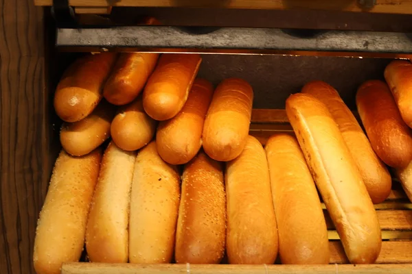 Una Variedad Pan Productos Panadería Que Hacen Venden Una Gran — Foto de Stock